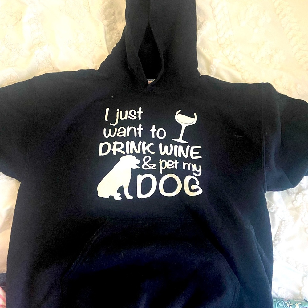 Black hoodie graphic “ pet my dog”